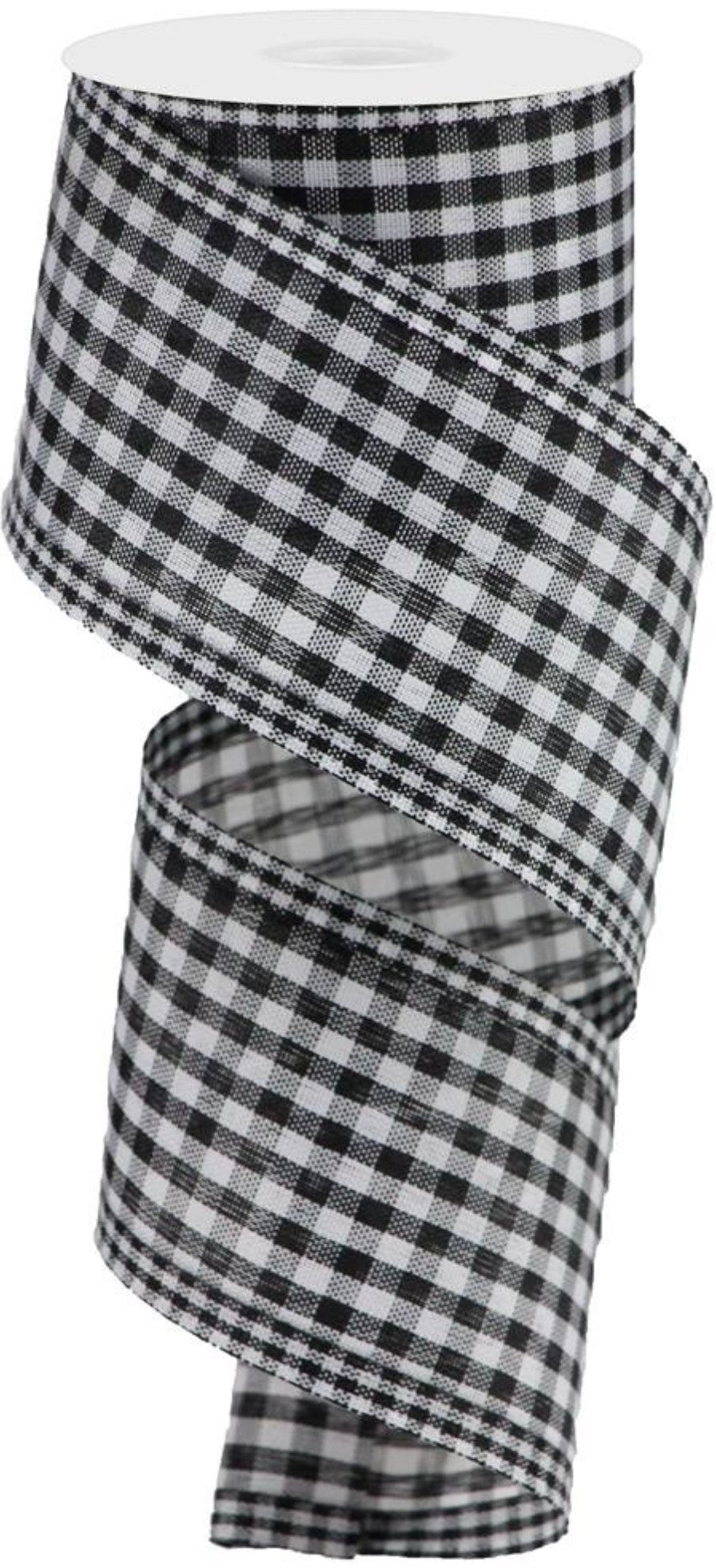 10 Yards - 2.5" Wired Black and White Gingham Check Ribbon with Gingham Edge