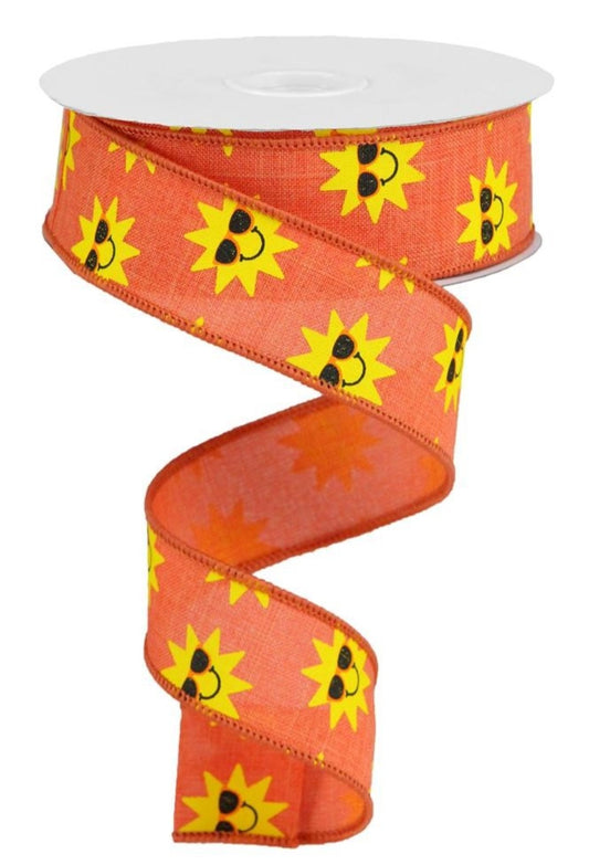 1.5" Wired Orange Background Summer Sunshine Ribbon