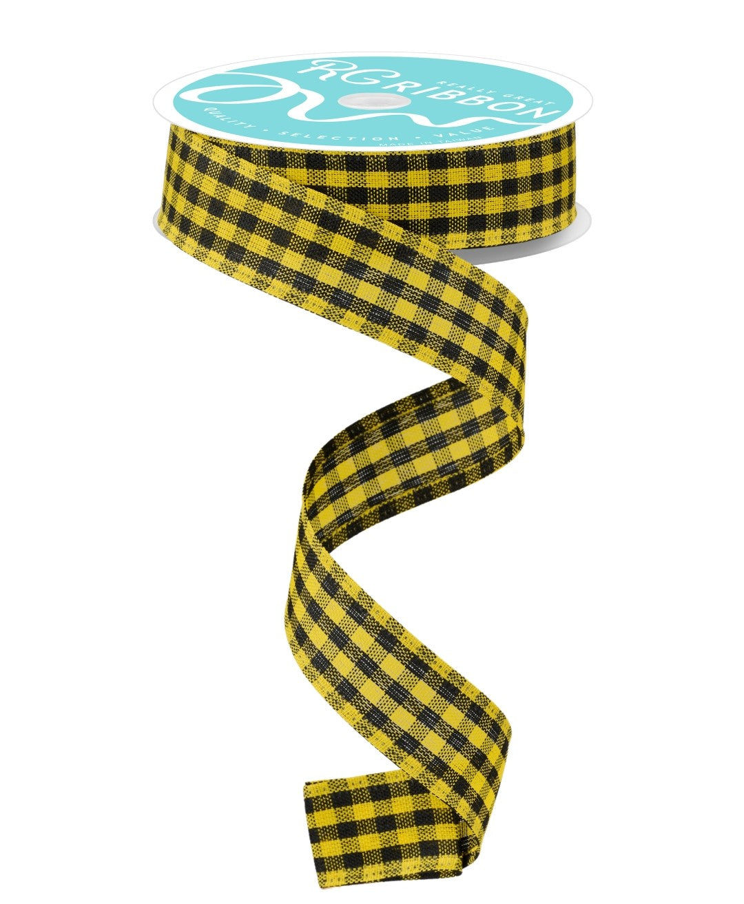 10 Yards - 7/8" Wired Yellow and Black Gingham Check Ribbon