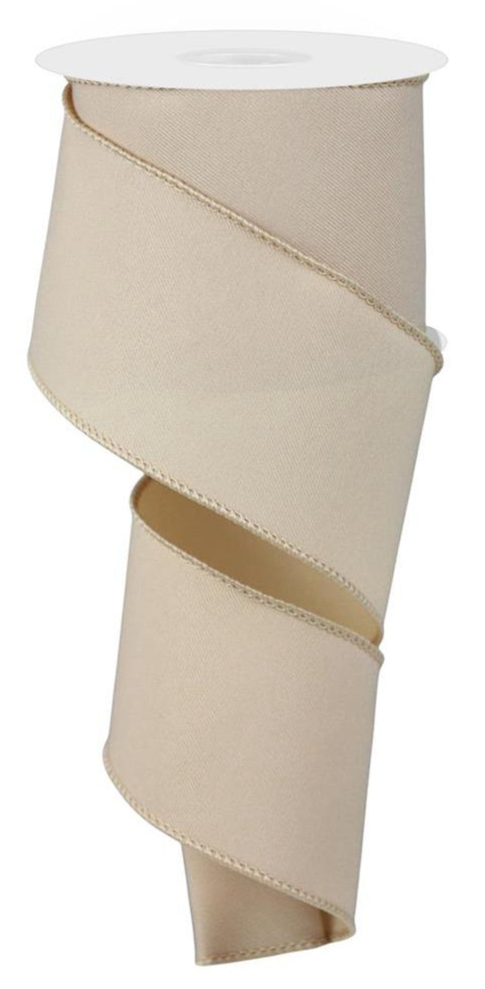 10 Yards - 2.5" Wired Light Beige Solid Ribbon