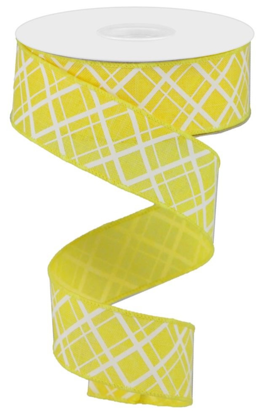 10 Yards - 1.5" Wired Yellow and White Cross Plaid Ribbon