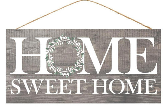 12.5"x6" Gray Home Sweet Home Wreath Sign