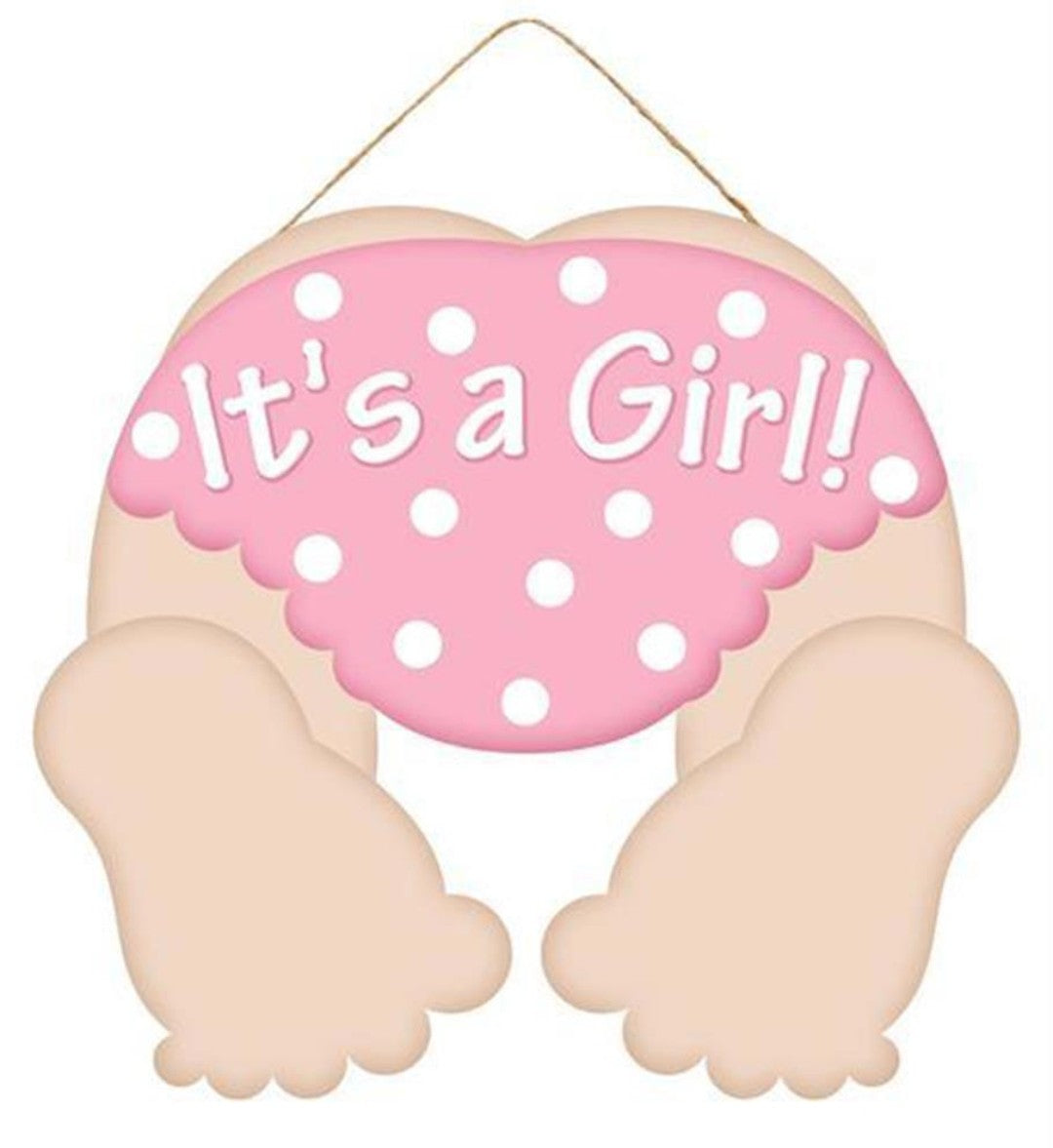 10"x9" Pink It's a Girl Baby Bottom Wreath Sign