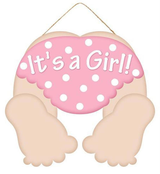 10"x9" Pink It's a Girl Baby Bottom Wreath Sign