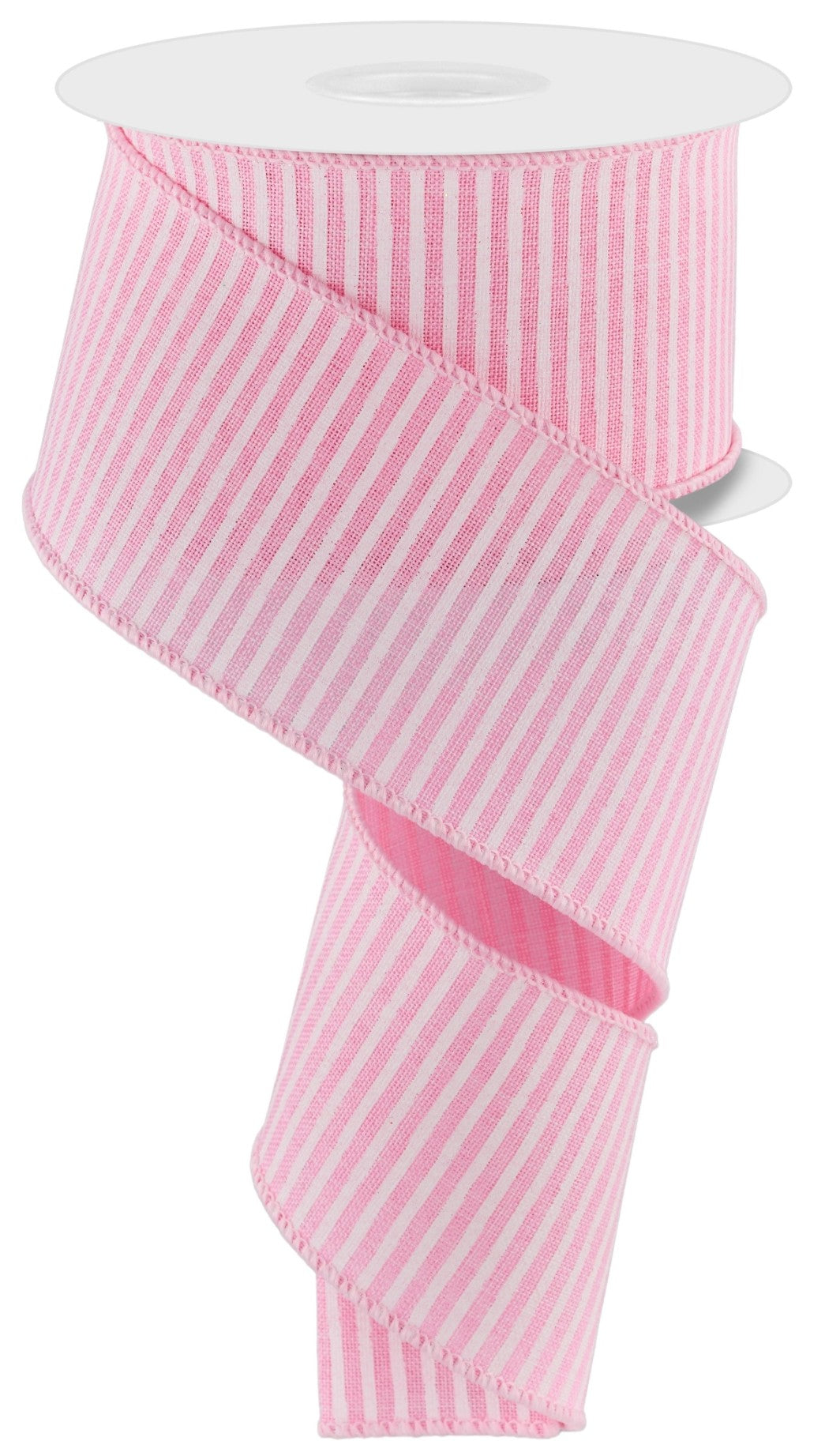 10 Yards - 2.5” Wired Light Pink and White Stripe Ribbon