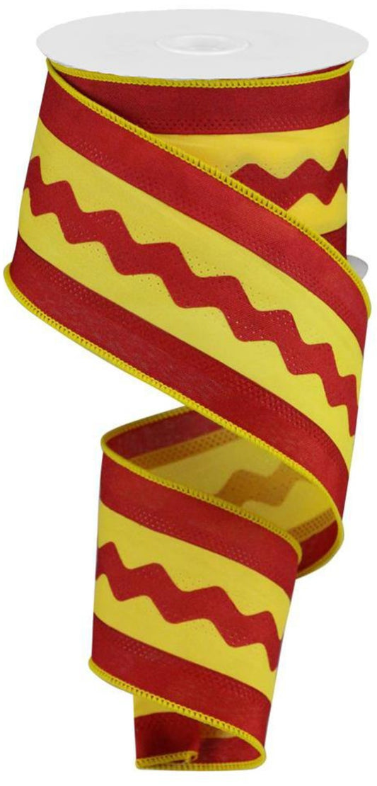 10 Yards - 2.5” Wired Dark Red and Yellow Ric Rac Ribbon