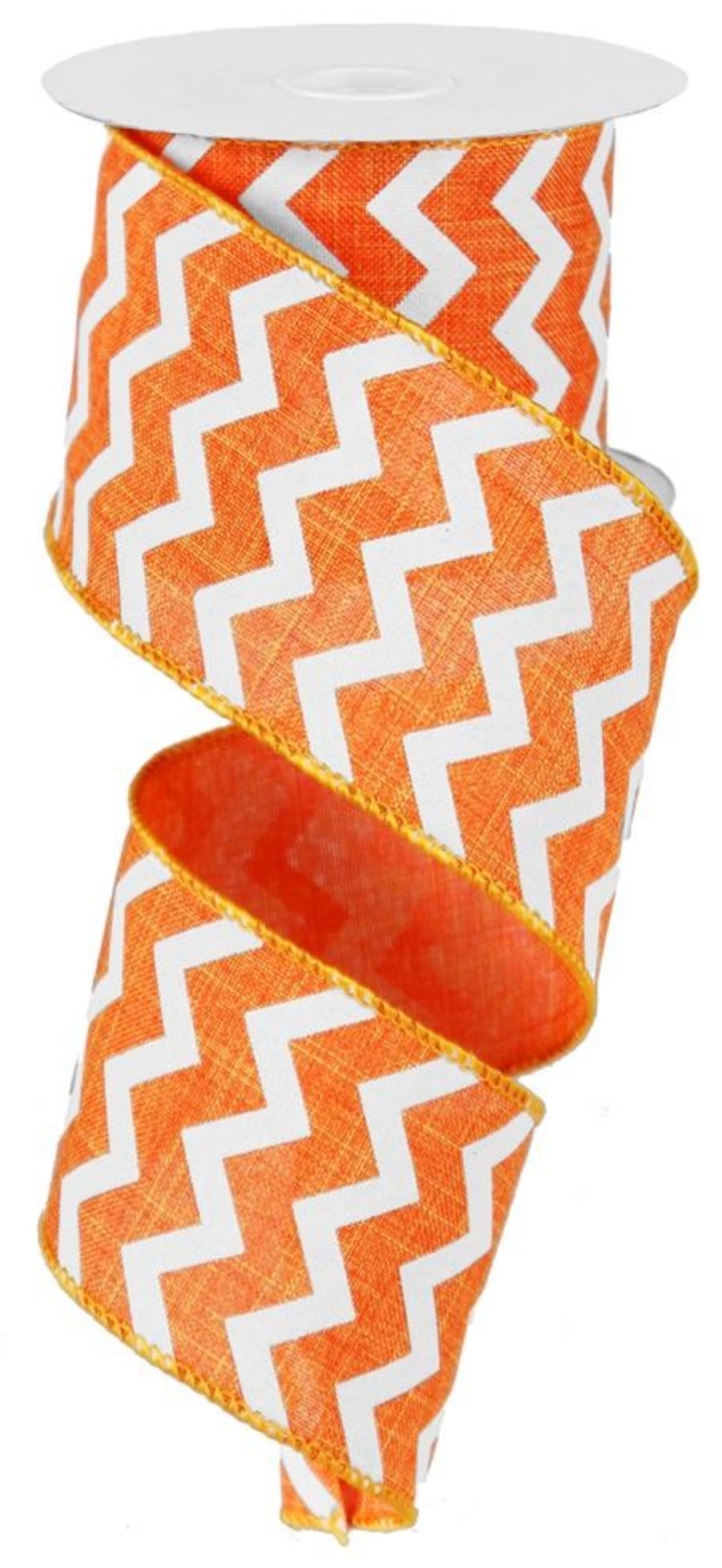 10 Yards - 2.5” Wired Orange and White Chevron Ribbon