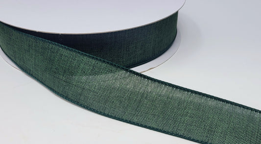 50 Yards - 1.5” Wired Dark Green Linen Ribbon