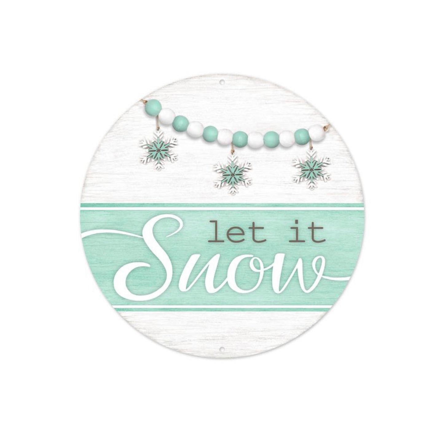 8” Round Metal Let it Snow Winter Wreath Sign