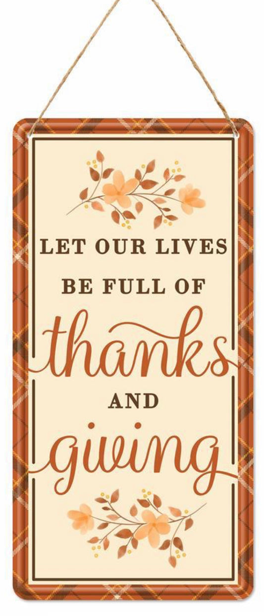 12”x6” Metal Thanks and Giving Fall Wreath Sign