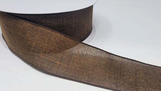 50 Yards - 2.5” Wired Dark Brown Linen Ribbon