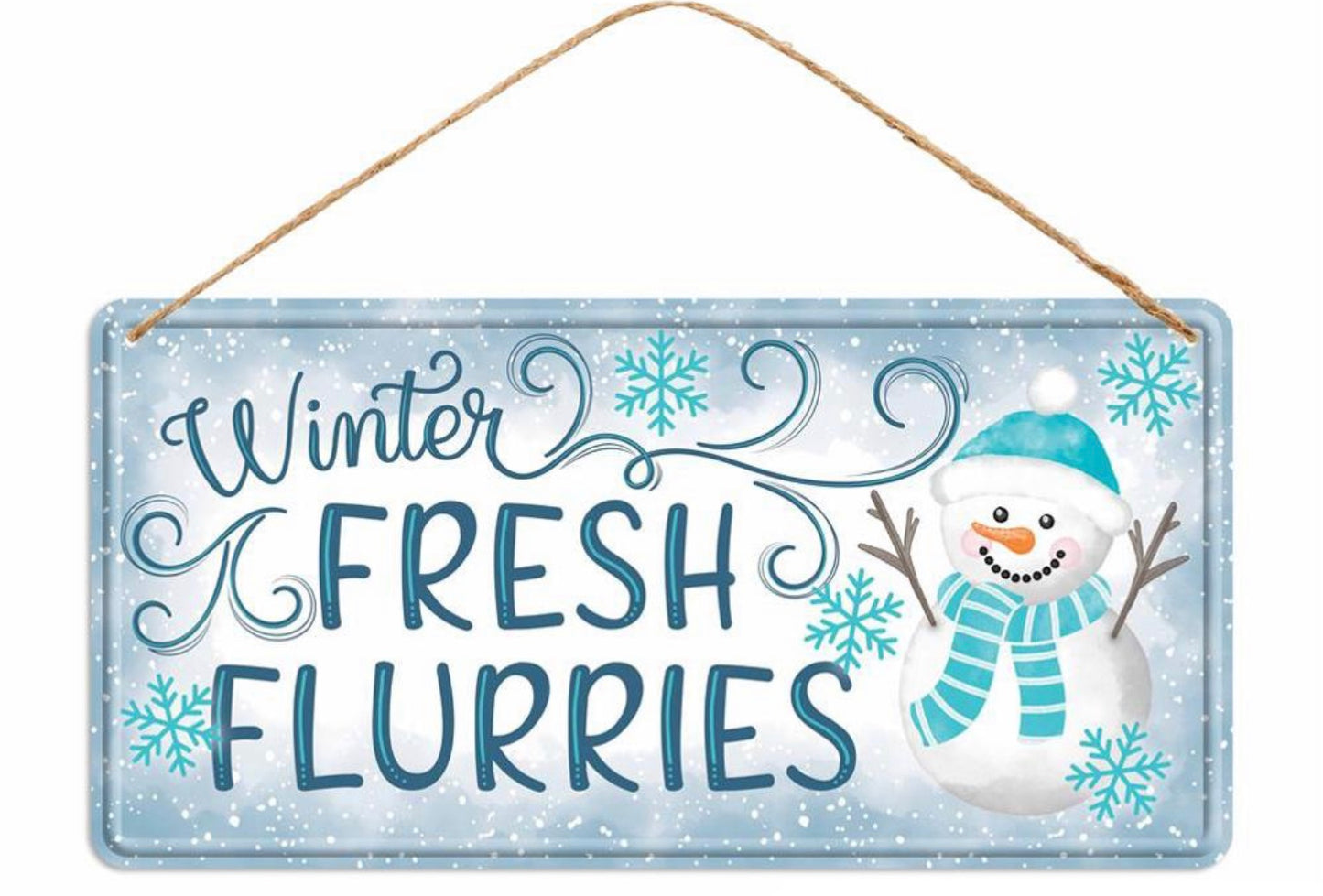 12”x6” Metal Winter Fresh Flurries Wreath Signs