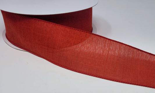 50 Yards - 2.5” Wired Red Linen Ribbon