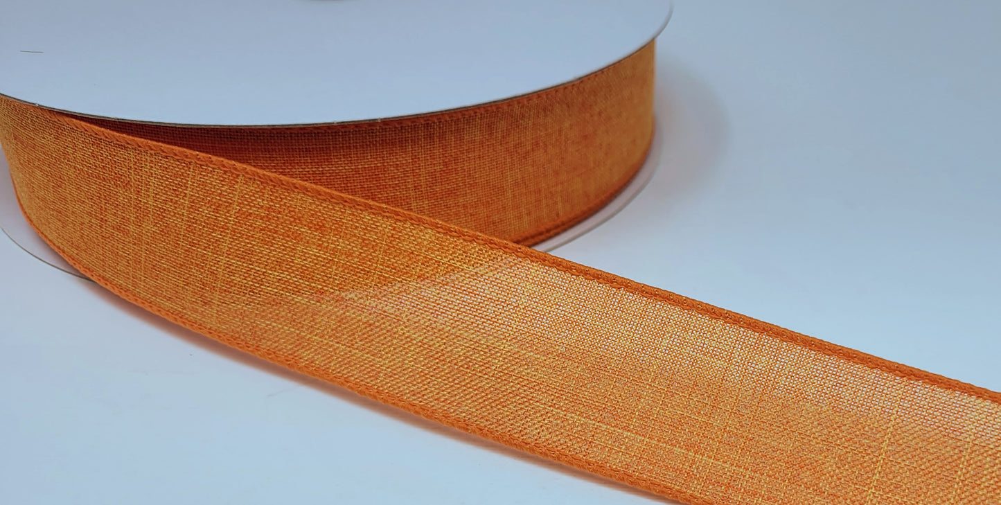 50 Yards - 1.5” Wired Orange Linen Ribbon