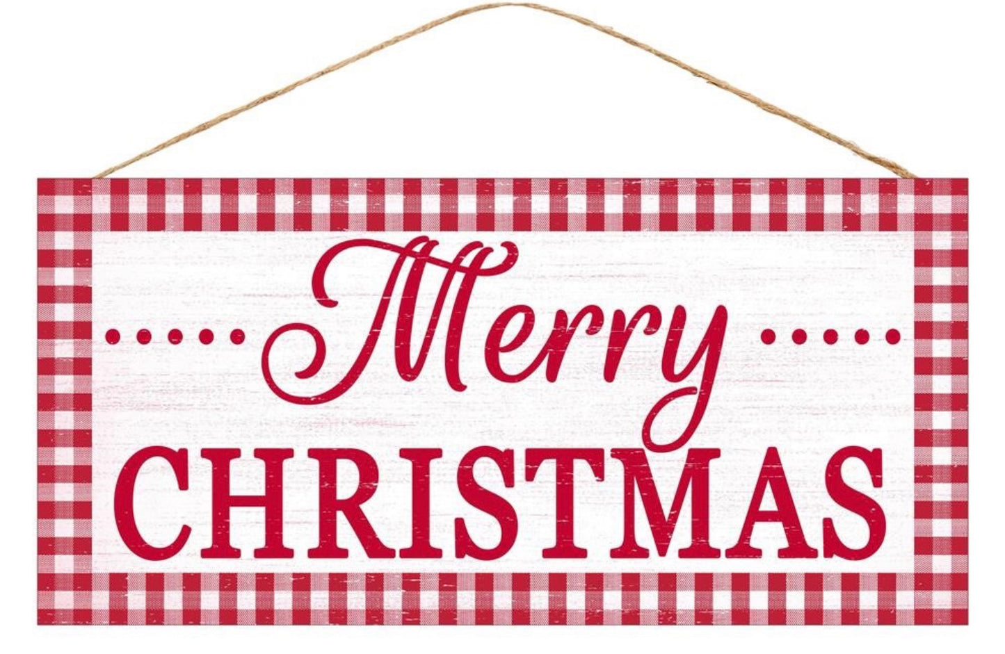 12.5”x6” Red and White Gingham Check Merry Christmas Wreath Sign