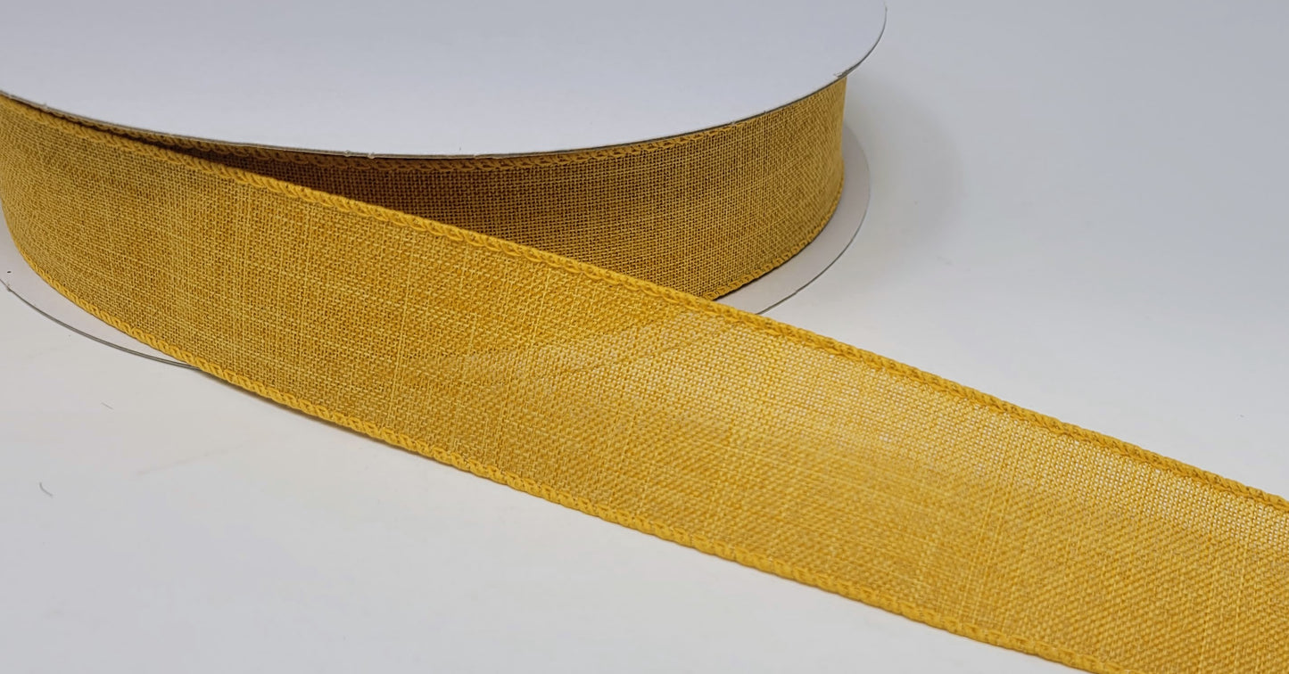 50 Yards - 1.5” Wired Mustard Yellow Linen Ribbon