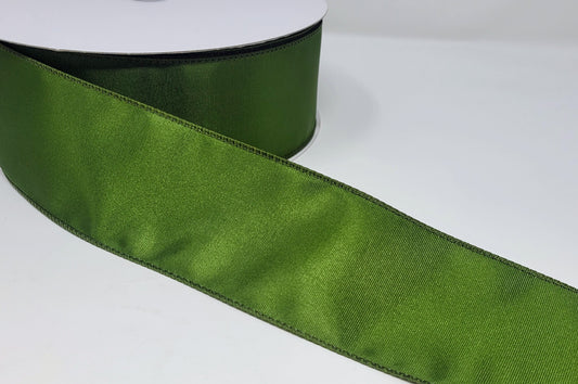 50 Yards - 2.5” Wired Olive Green Ribbed Satin Ribbon