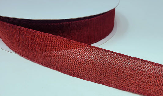 50 Yards - 1.5” Wired Dark Red Linen Ribbon