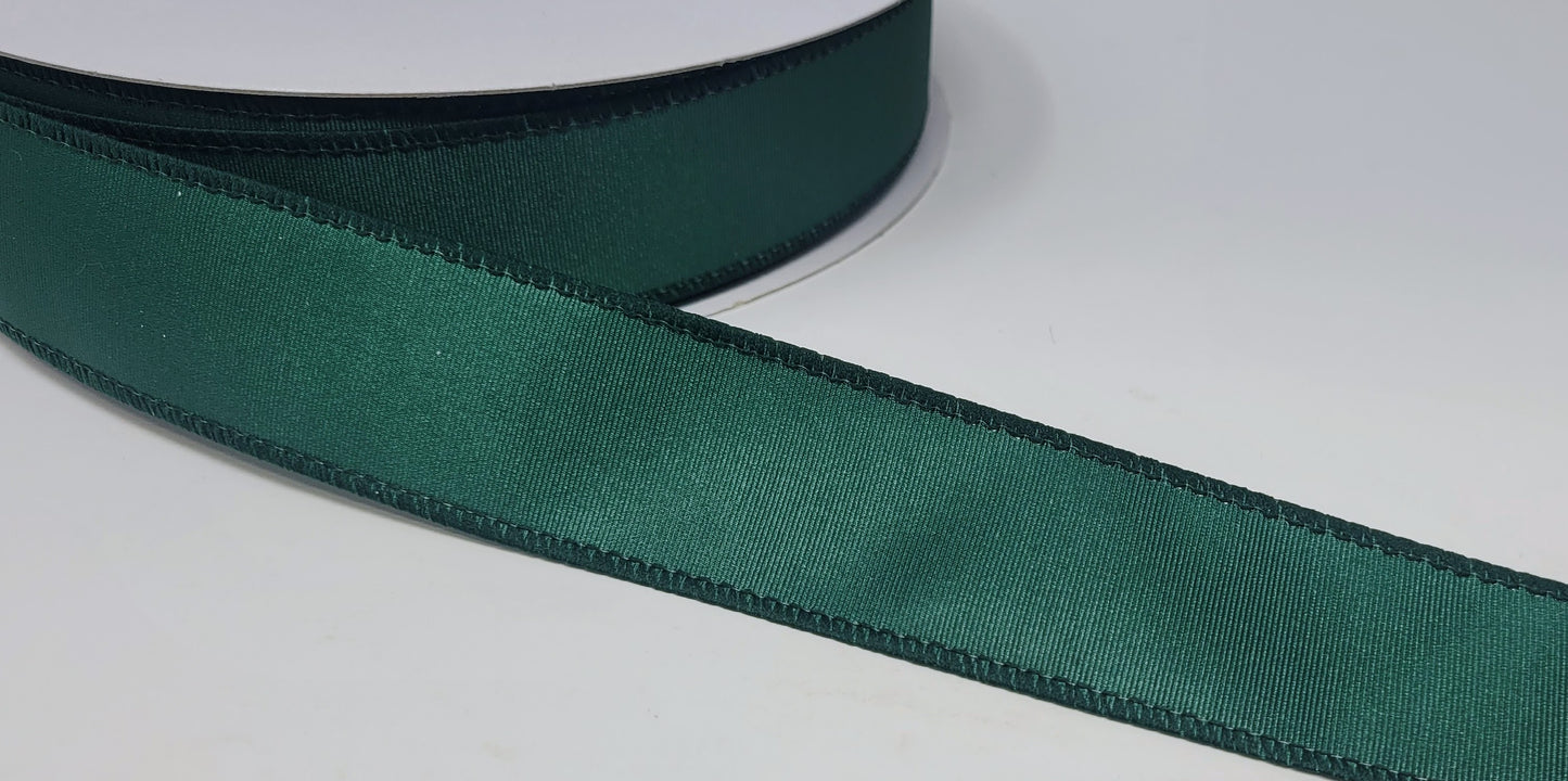 50 Yards - 1.5” Wired Dark Green Ribbed Satin Ribbon