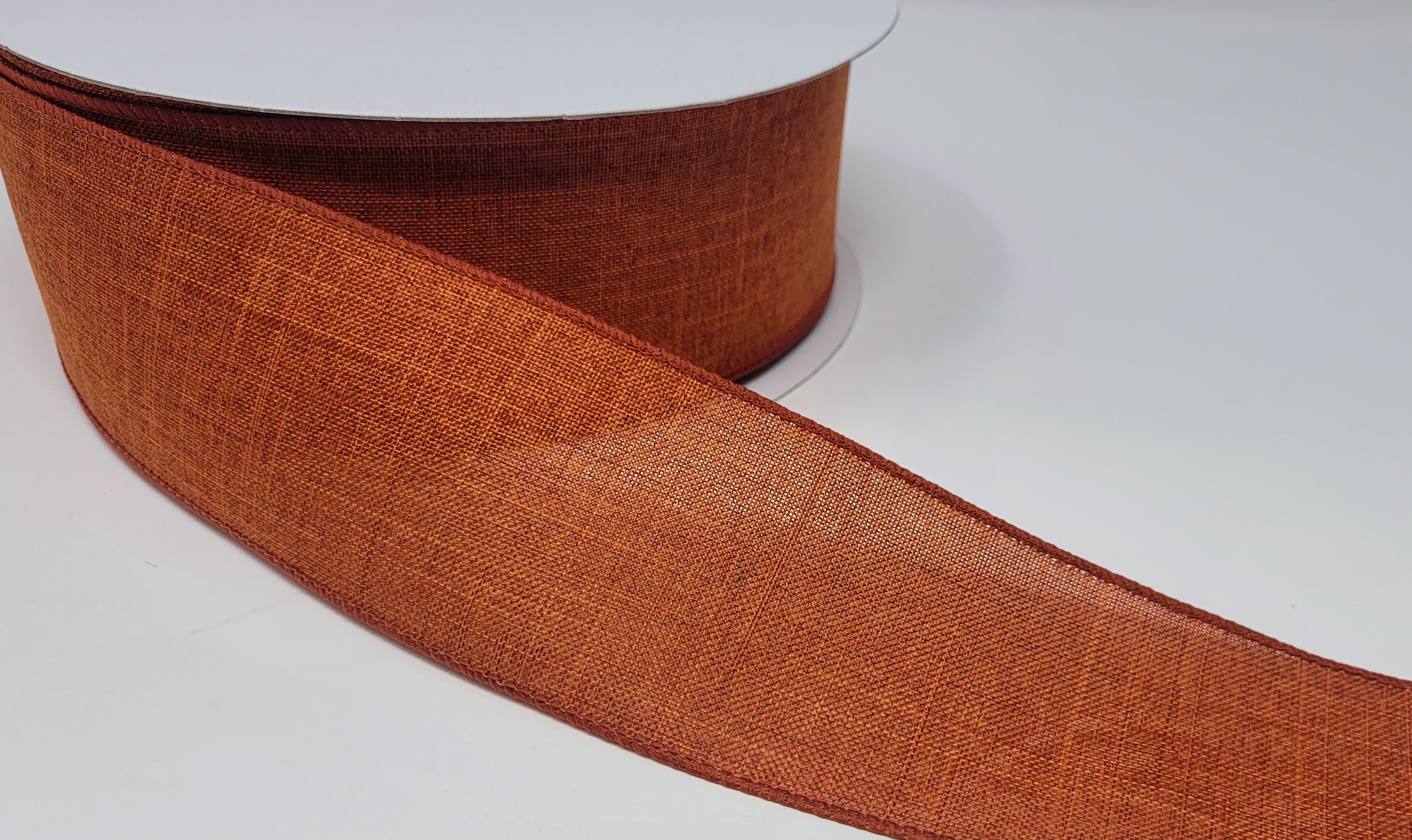50 Yards - 2.5” Wired Burnt Orange Linen Ribbon – foxwreathsupplies