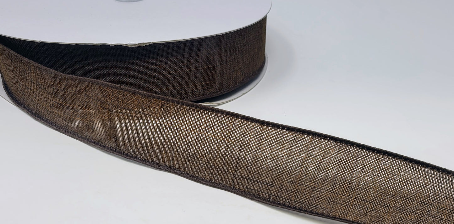 50 Yards - 1.5” Wired Dark Brown Linen Ribbon