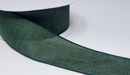 50 Yards - 2.5” Wired Dark Green Linen Ribbon