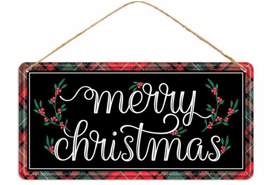 12”x6” Metal Merry Christmas Wreath Sign