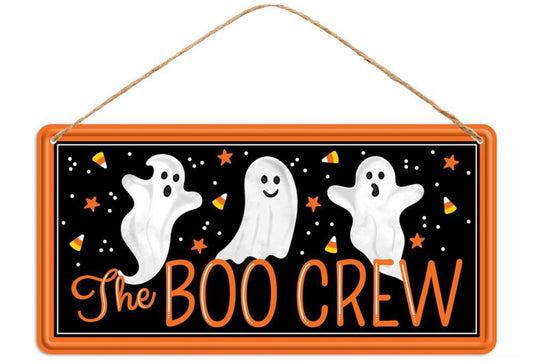 12”x6” Metal The Boo Crew Halloween Ghost Wreath Sign