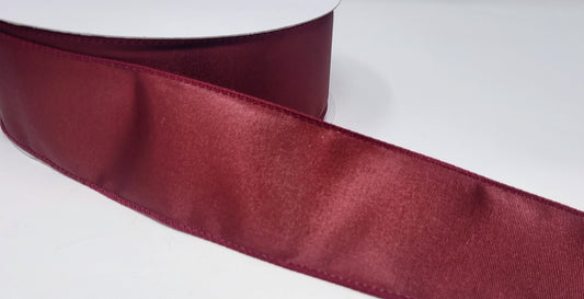 50 Yards - 2.5” Wired Burgundy Ribbed Satin Ribbon