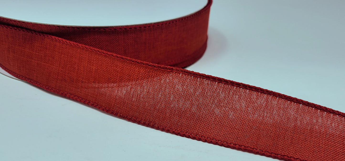 50 Yards - 1.5” Wired Red Linen Ribbon