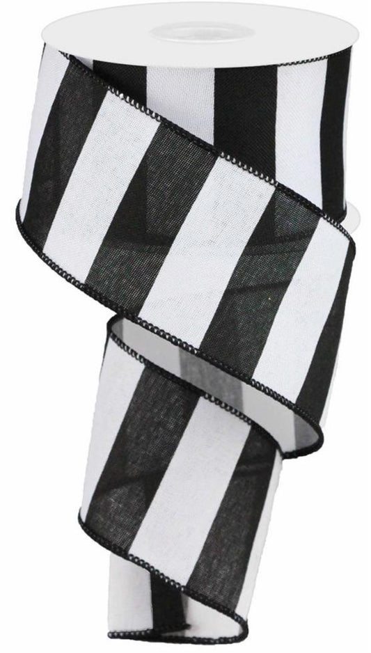 10 Yards - 2.5" Wired Black and White Stripe Ribbon