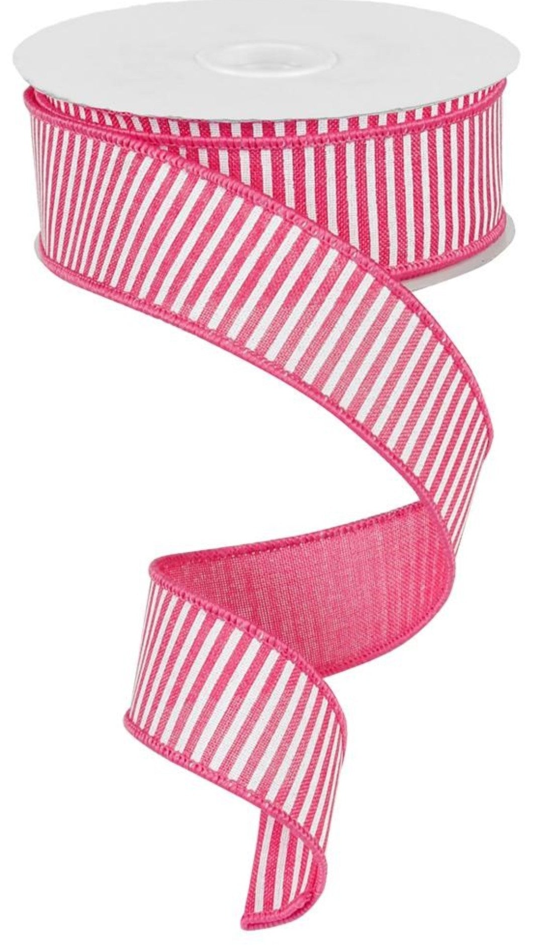 10 Yards - 1.5" Wired Hot Pink and White Stripe Ribbon