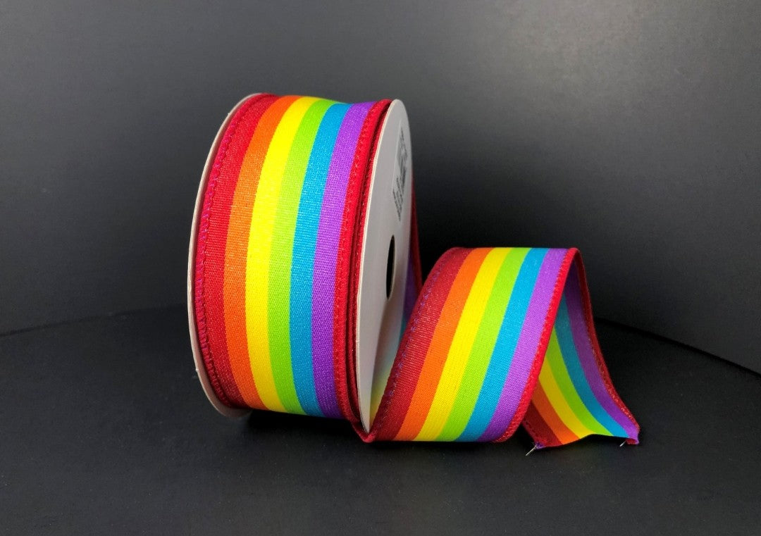 10 Yards - 1.5” Wired Rainbow Stripe Ribbon