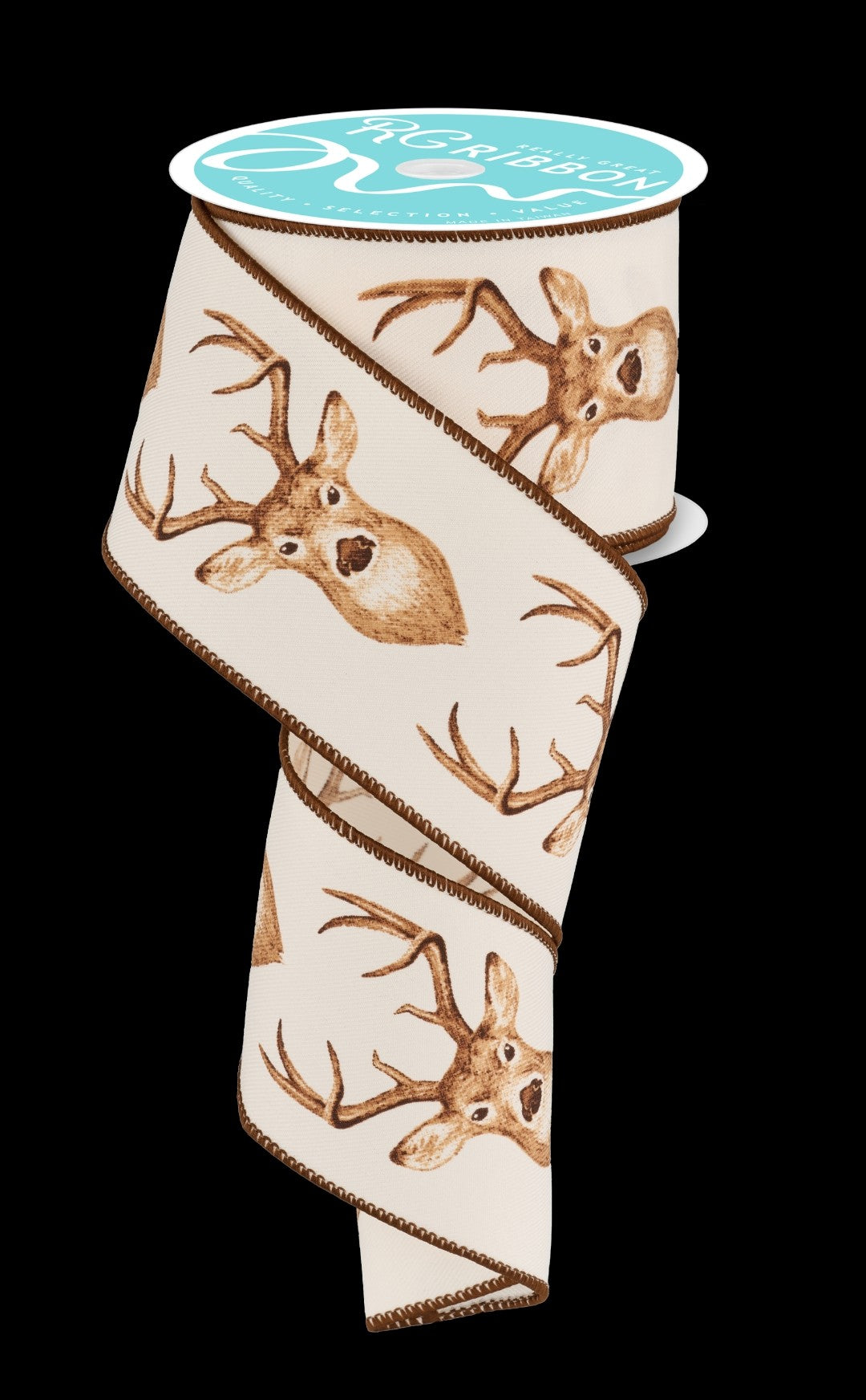 10 Yards - 2.5" Wired Cream Background Deer Ribbon