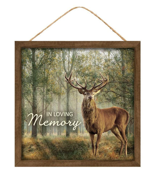 10" Square In Loving Memory Deer Wreath Sign