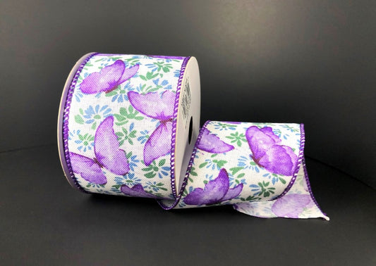 10 Yards - 2.5" Wired Lavender Butterfly Ribbon