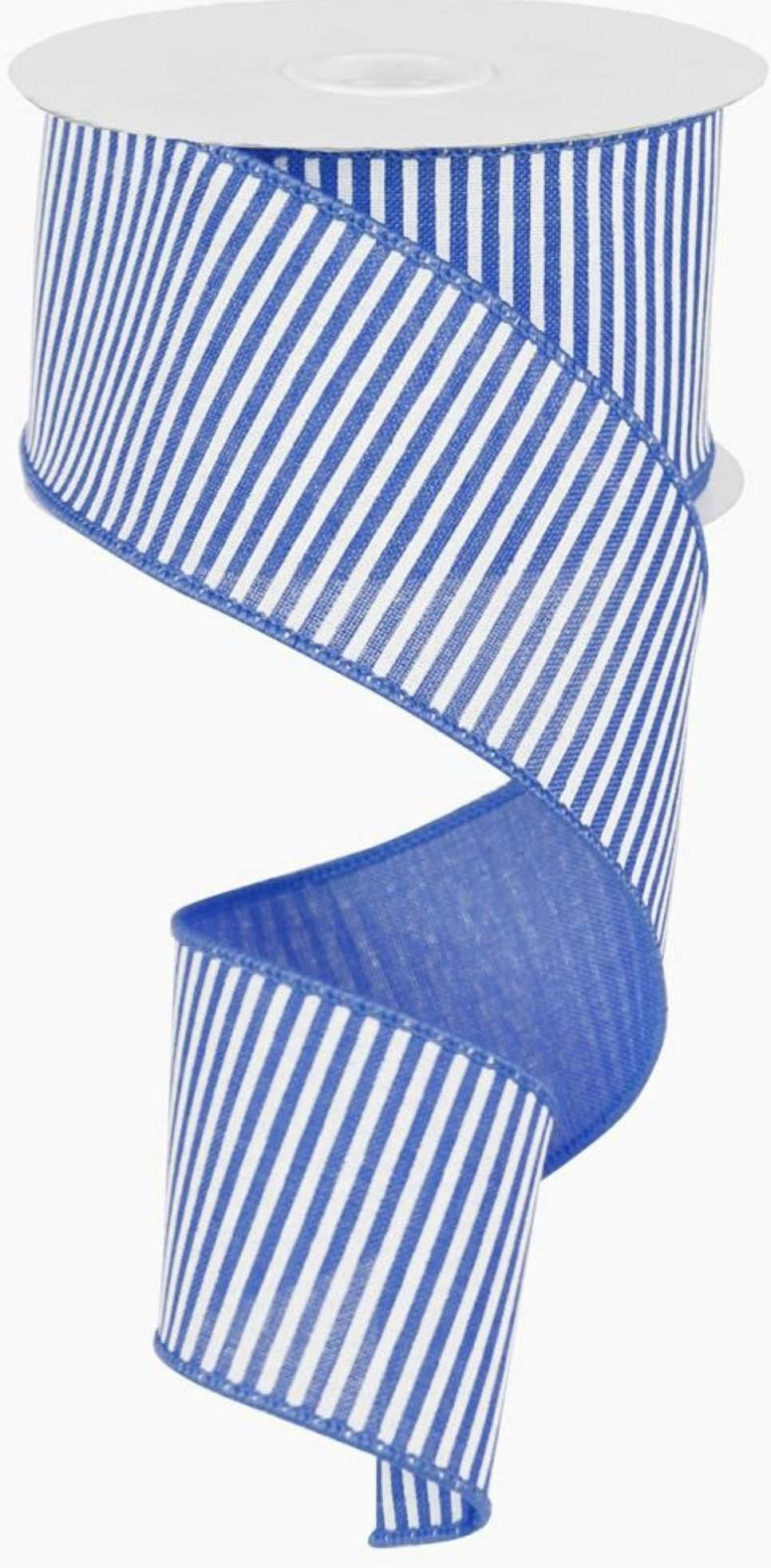 10 Yards - 2.5" Wired Blue and White Stripe Ribbon