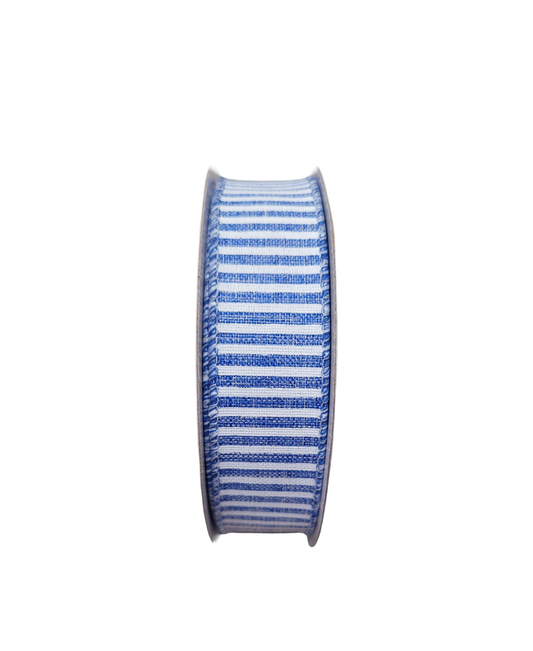 10 Yards - 7/8" Wired Blue and White Stripe Ribbon