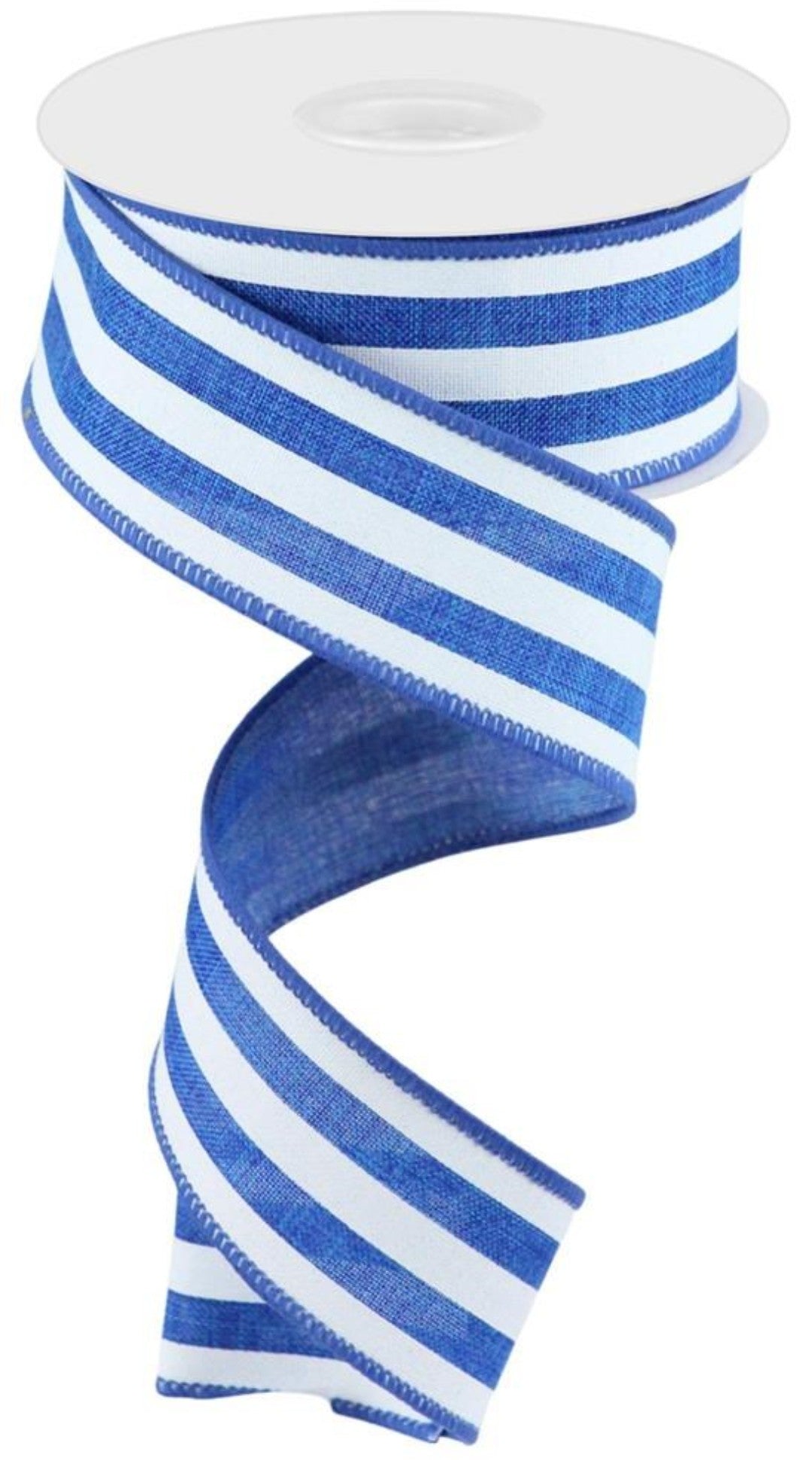 10 Yards - 1.5" Wired Royal Blue and White Stripe Ribbon