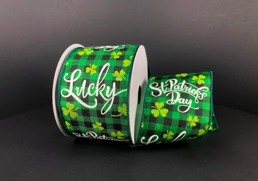 10 Yards - 2.5" Wired Emerald Green and Lime Green Background St Patrick's Day Ribbon with Glitter Accent