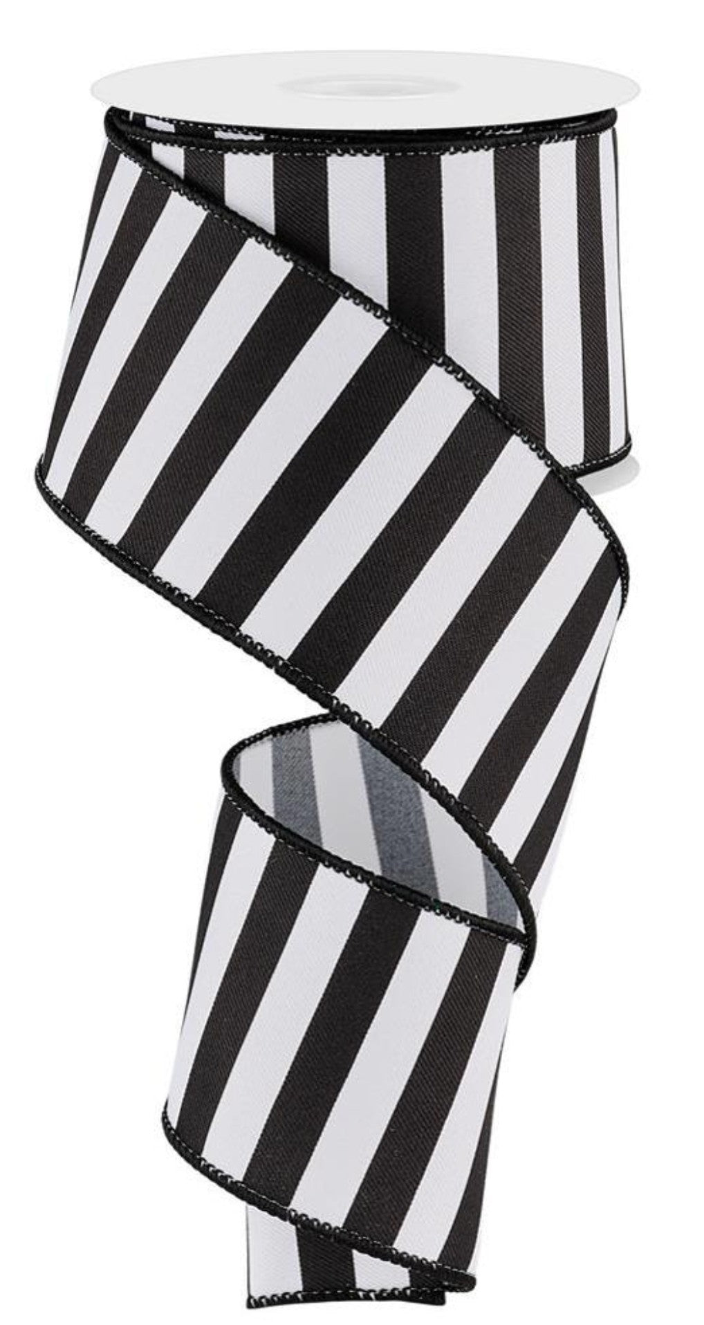 10 Yards - 2.5" Wired Black and White Stripe Ribbon