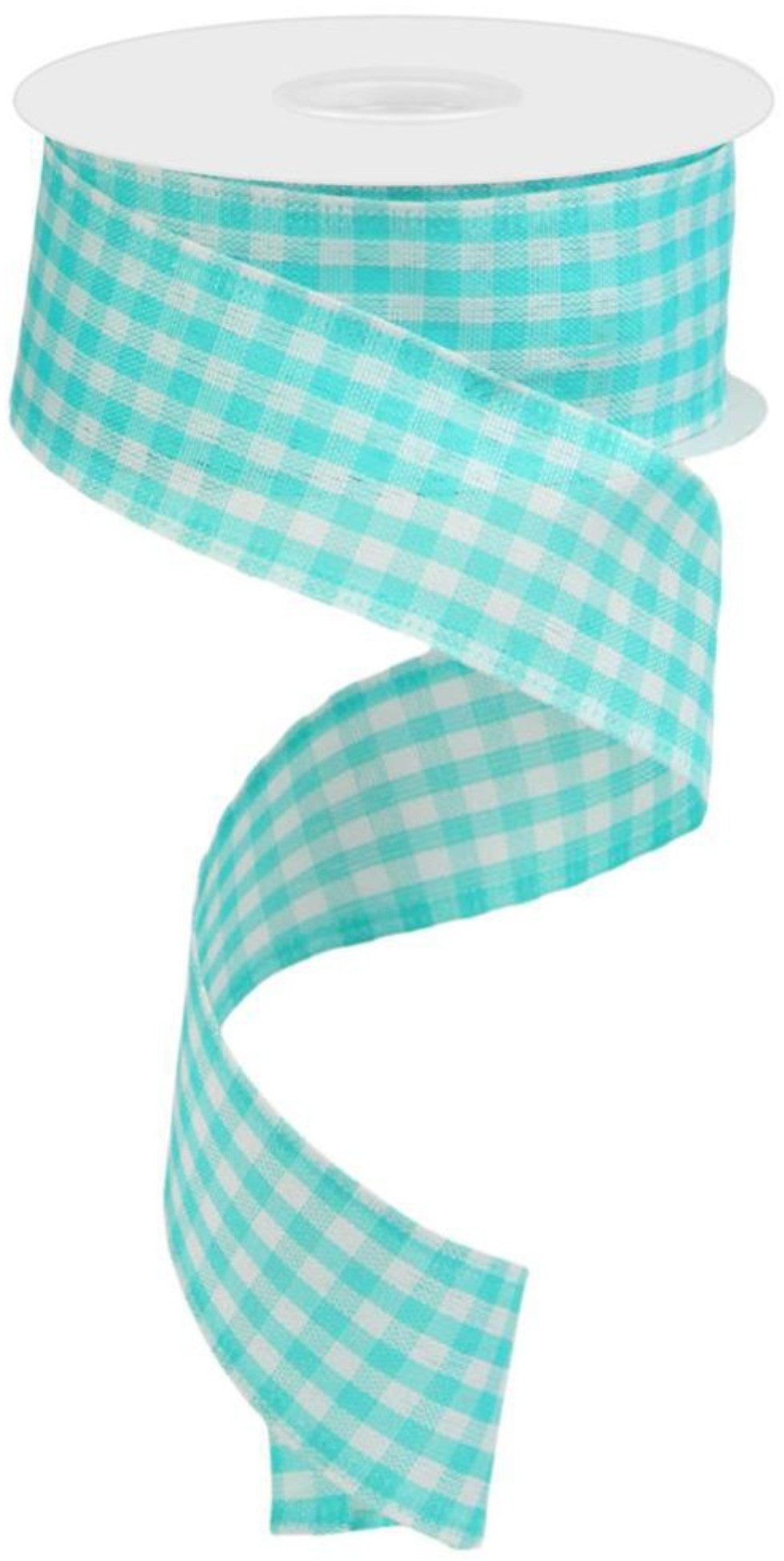 10 Yards - 1.5" Wired Aqua Blue and White Gingham Check Ribbon