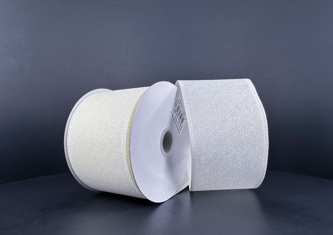 10 Yards - 2.5" Wired Cream Glitter Ribbon