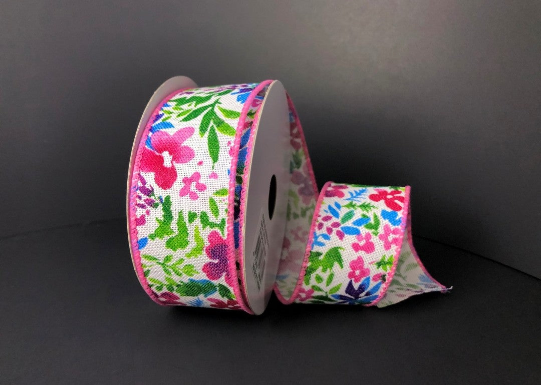 10 Yards - 1.5" Wired Colorful Watercolor Floral Ribbon