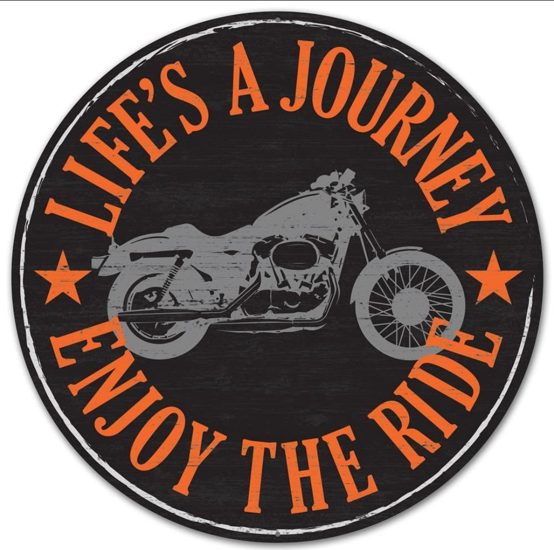 12" Round Metal Motorcycle Wreath Sign