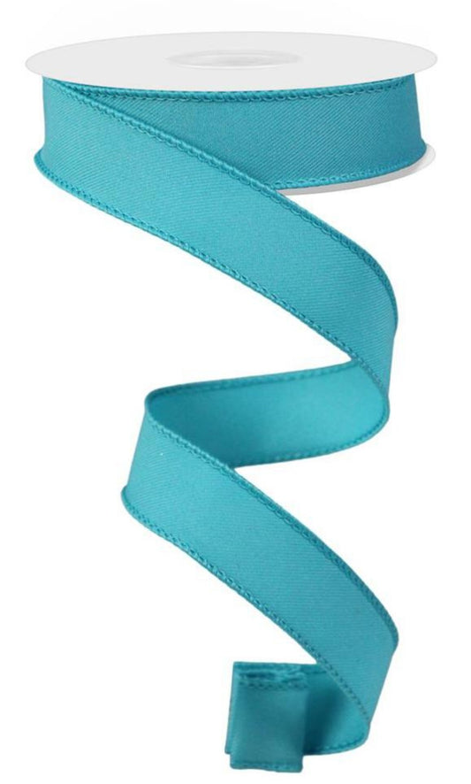 10 Yards - 7/8" Wired Solid Turquoise Ribbon