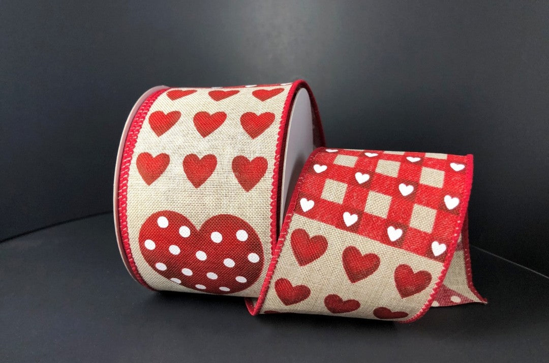 10 Yards - 2.5" Wired Valentines Day Block Pattern Ribbon