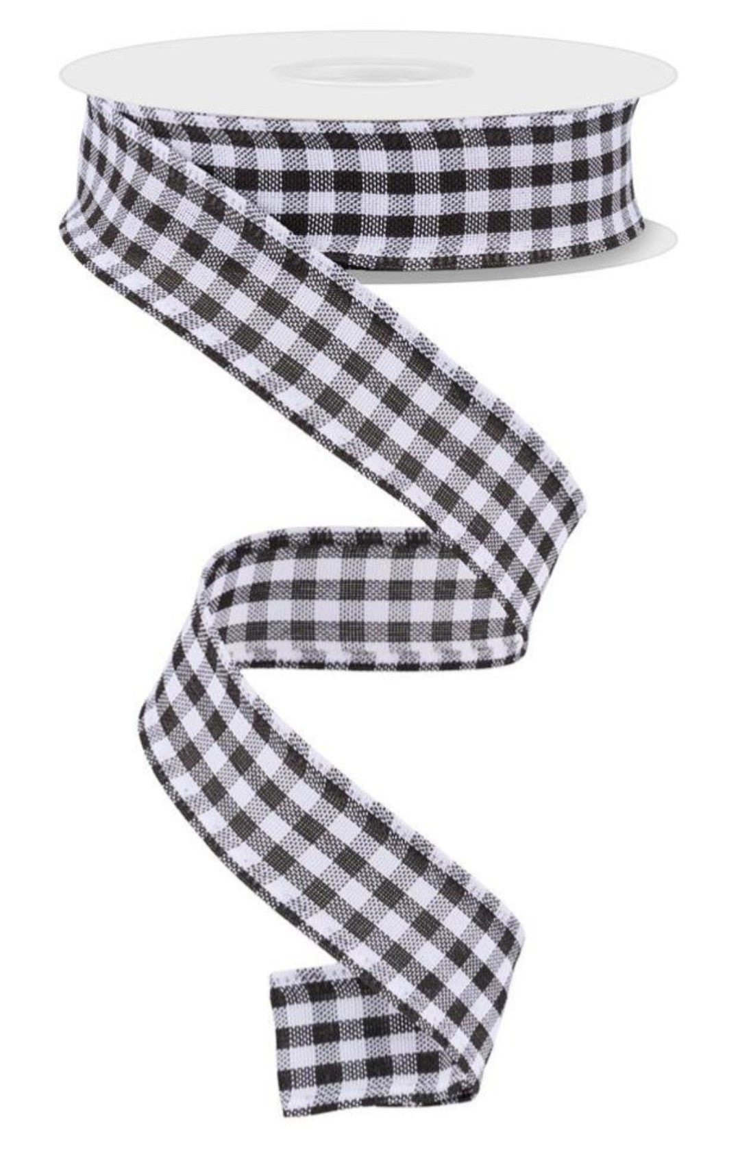 10 Yards - 7/8" Wired Black and White Gingham Check Ribbon