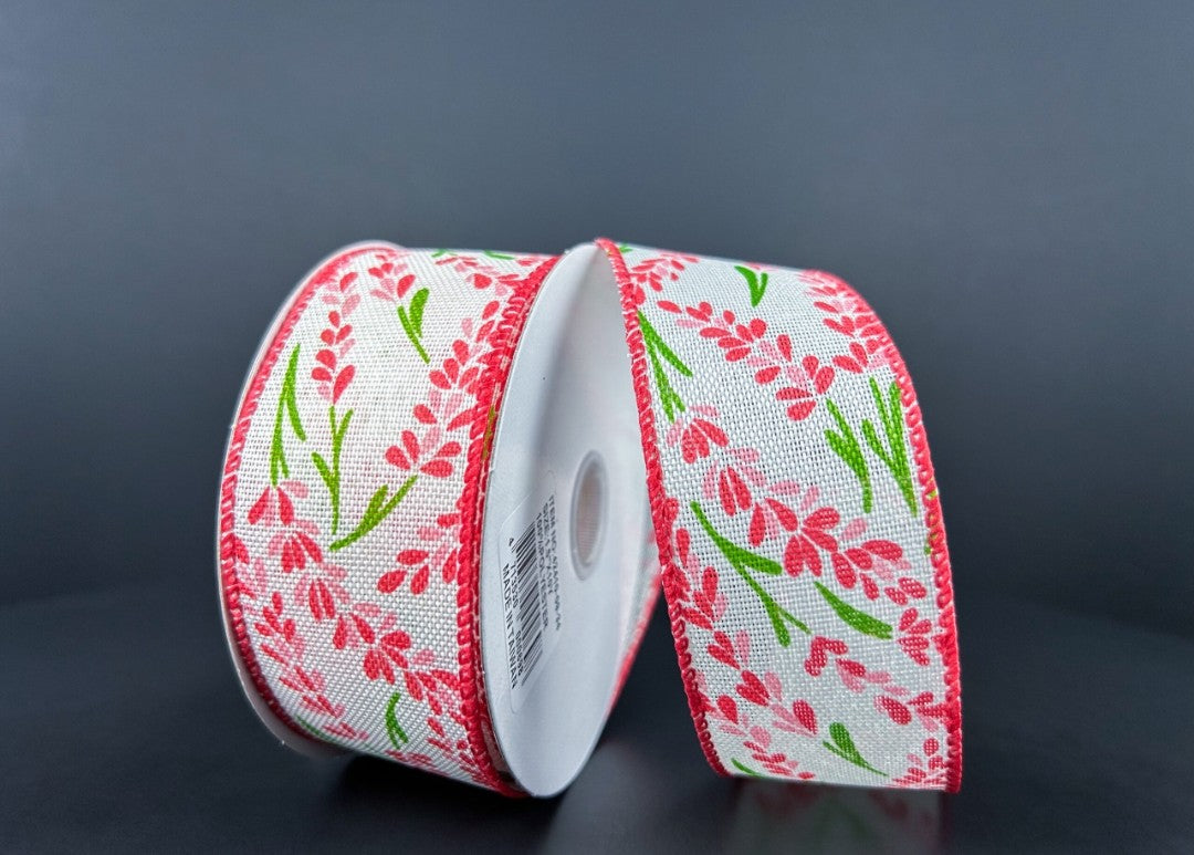 10 Yards - 1.5" Wired Pink Floral Ribbon