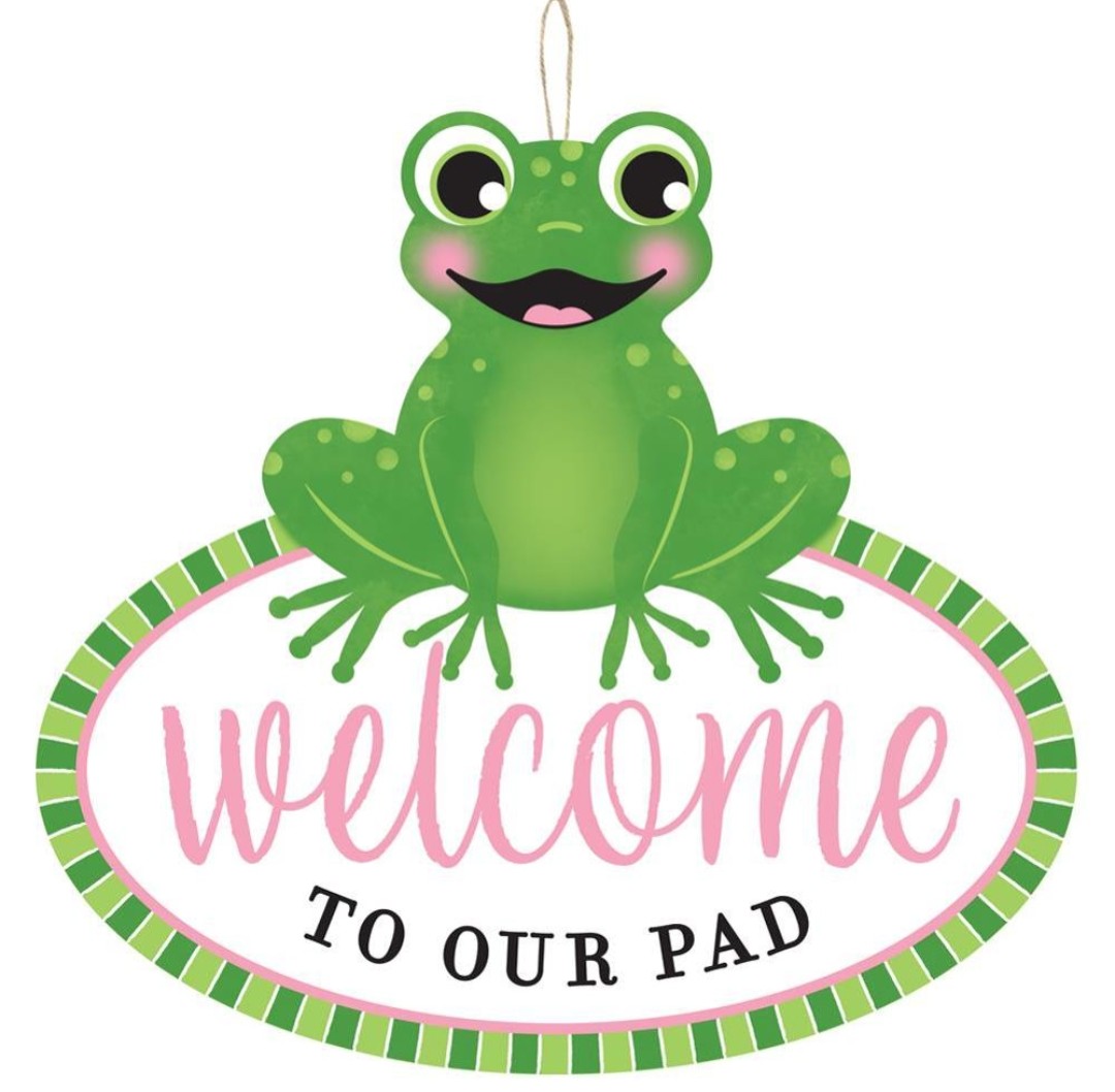 12"x11" Welcome to our Pad Frog Wreath Sign